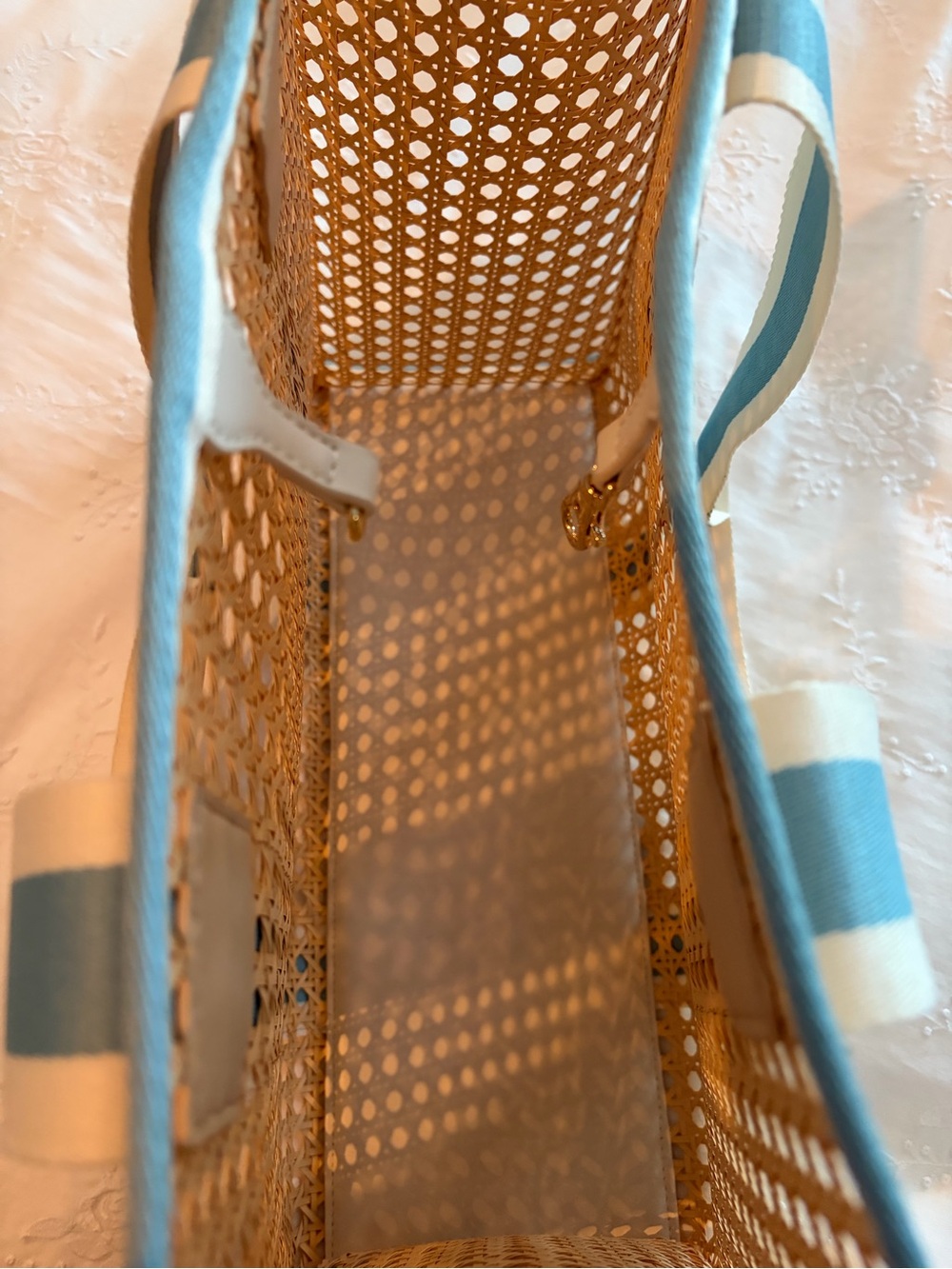 Spartina 449 Natural Woven Tote with Blue & White Straps - Picture 5 of 7